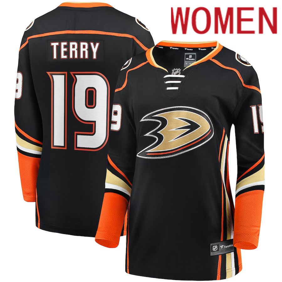 Women Anaheim Ducks #19 Troy Terry Fanatics Branded Black Home Team Breakaway Player NHL Jersey